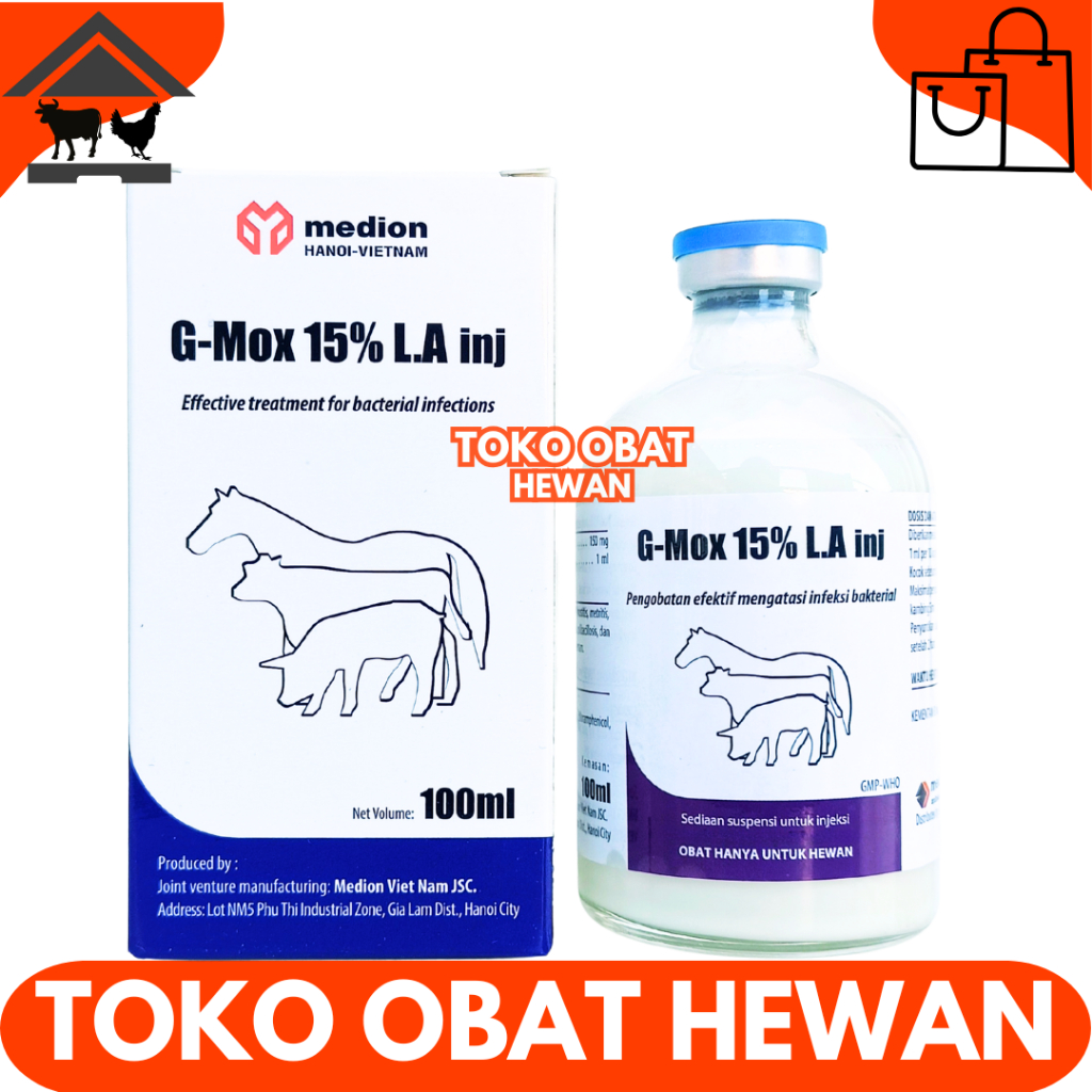 G-MOX LA 100ML MEDION - Obat Hewan Antibiotik Long Acting Spektrum Luas Ternak Sapi Babi Like AMOXI 