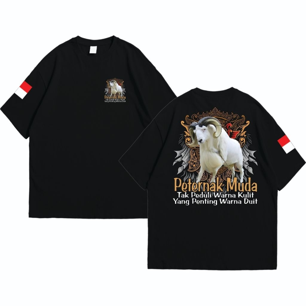 KAOS DISTRO PETERNAK MUDA CORAK KAMBING PUTIH KAOS ATASAN DISTRO OBLONG DEWASA PRIA LENGAN PENDEK GA