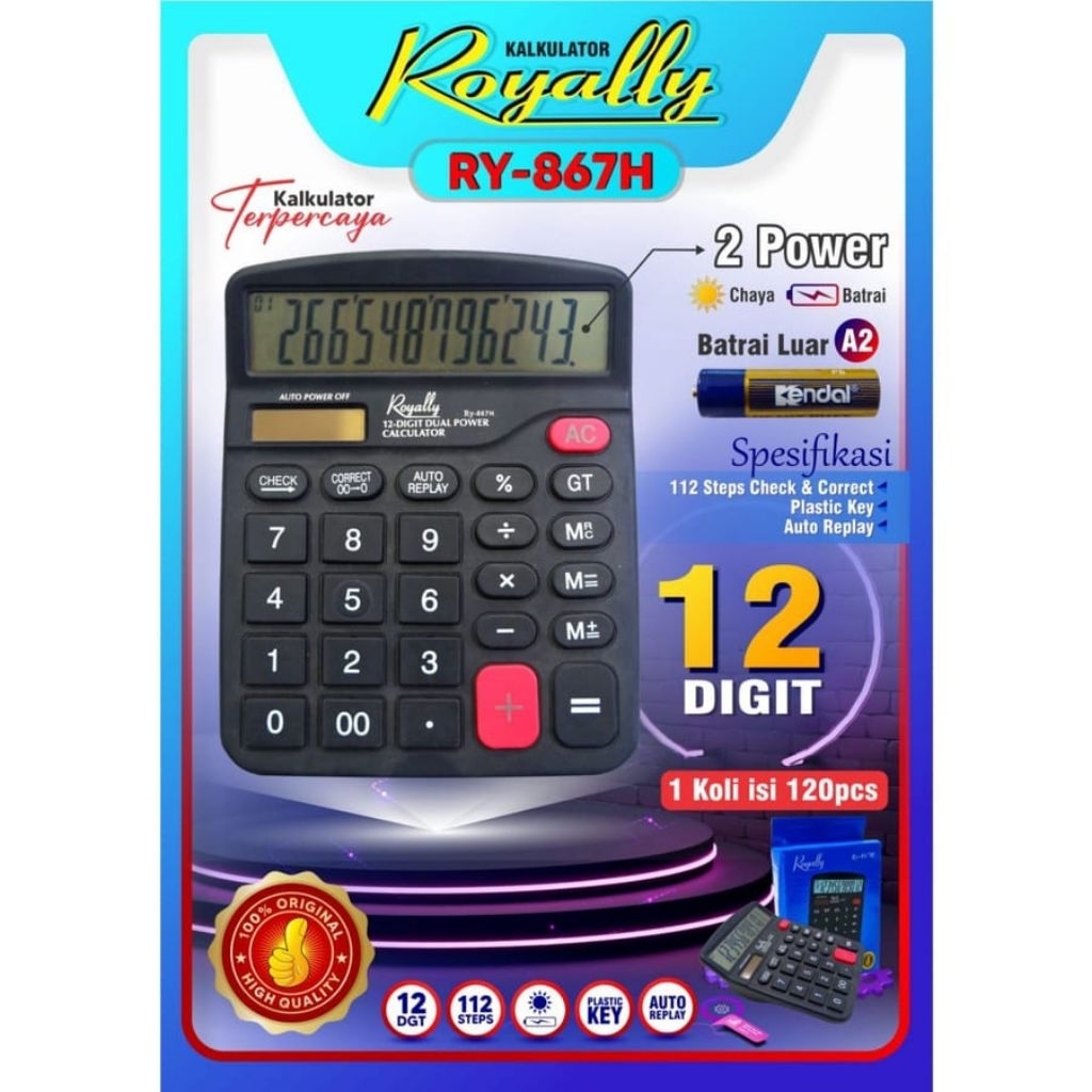 

KALKULATOR ROYALLY 12DIGIT RY-867H SURYA PANEL