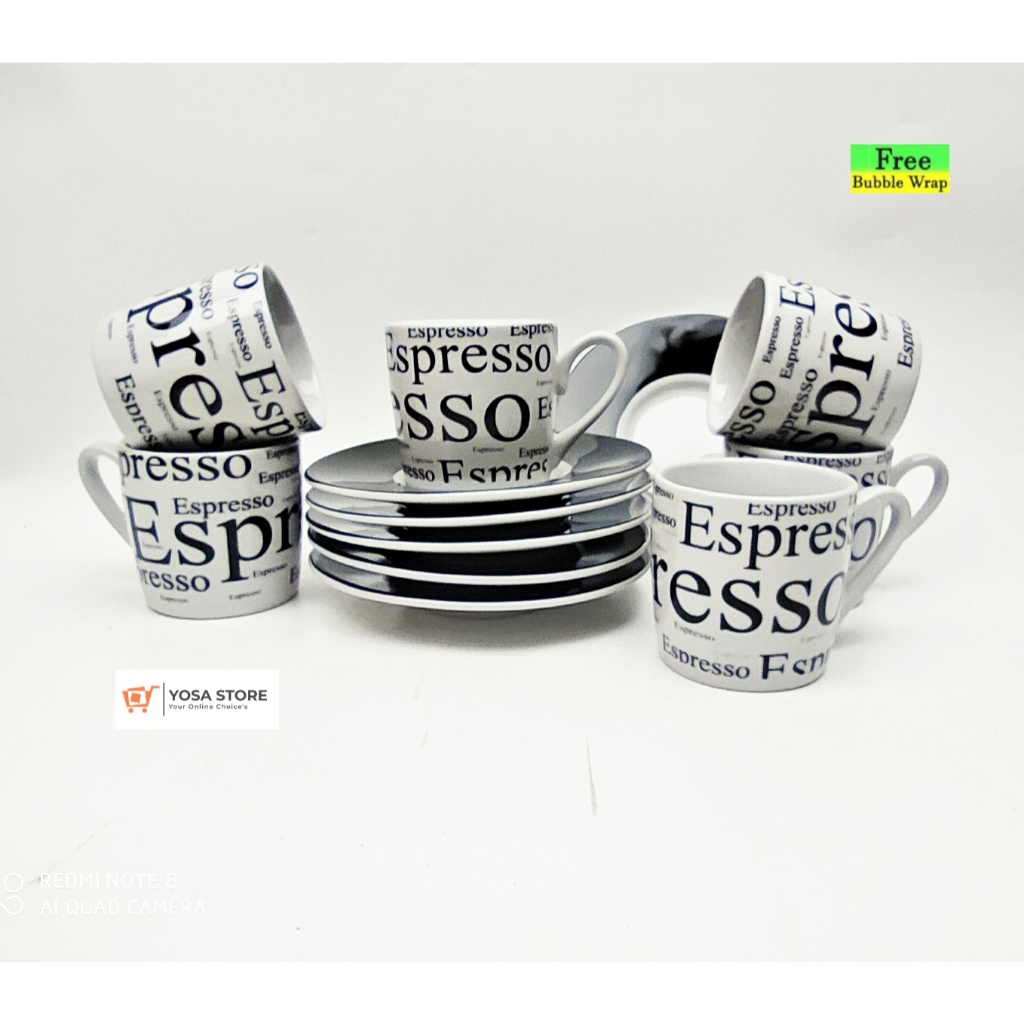 Cangkir Set Keramik Espresso Motif Coffe White 12 Pcs Kedaung Home
