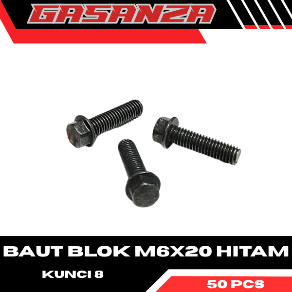 50 Biji Baut Blok 6x20 Kunci 8 Hitam/ Baut Topi Baut 8 Panjang 2cm Hitam Original