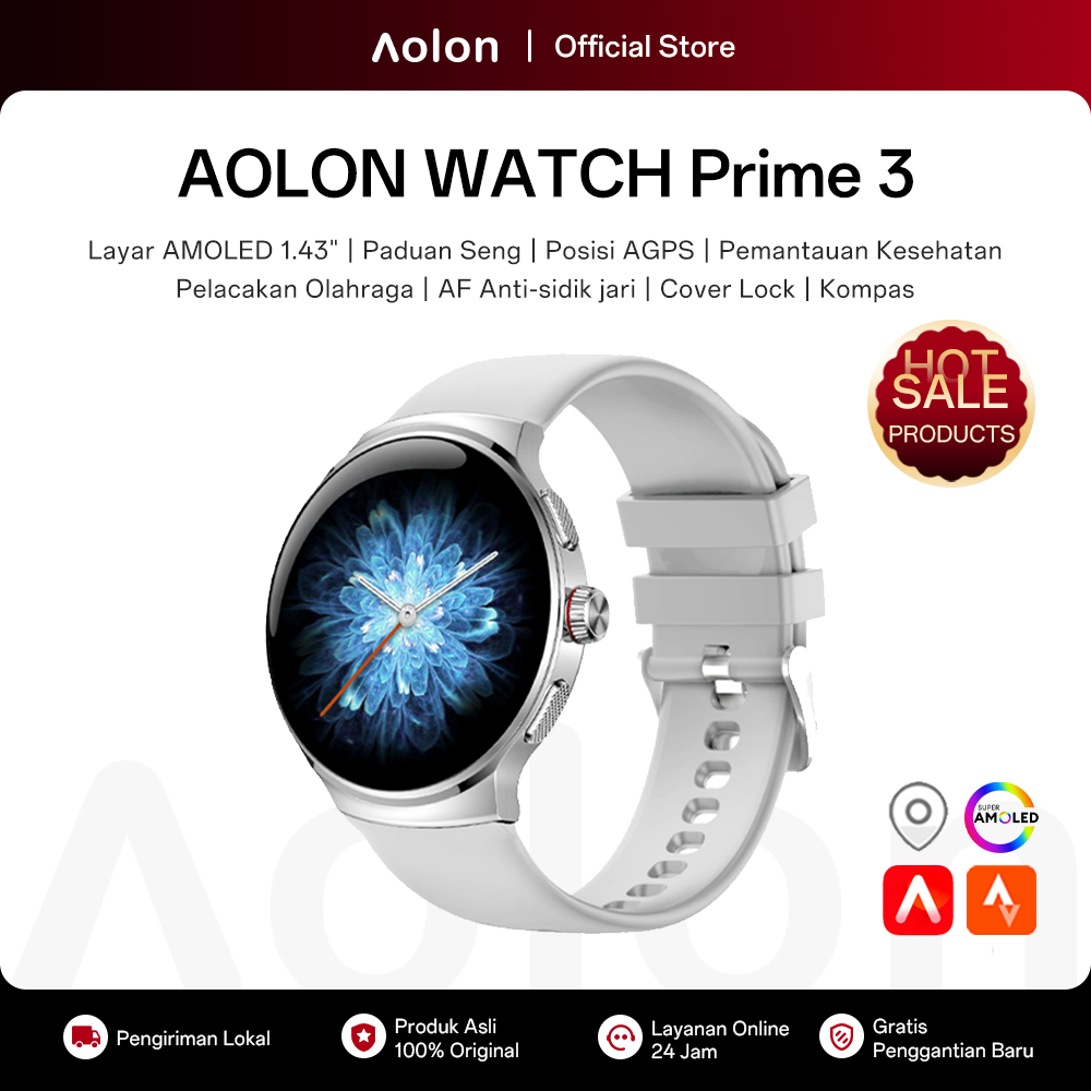 Aolon Prime 3 Smartwatch Pria Original 46mm Amoled Cover Lock Telepon Bluetooth Pengukuran Olahraga 