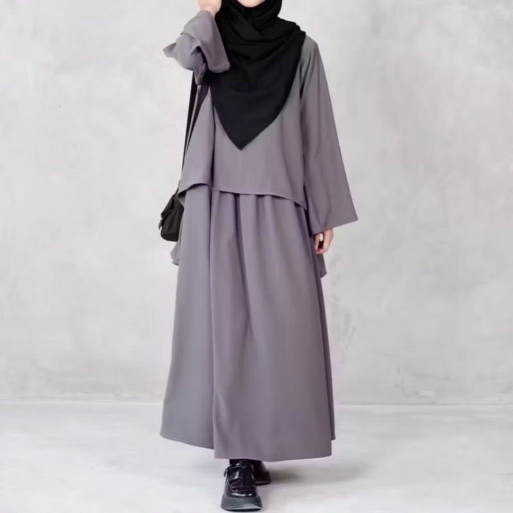 Abaya One Set Rok dan Tunik Gamis Remaja Crinkle Airflow Premium