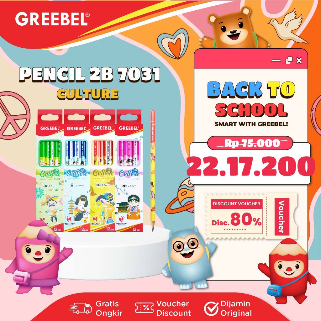 

GREEBEL Pensil Kayu 2B 7031 Culture (12PCS/SET) / Pensil Tulis / Grafit / Graphite / Pensil Ujian Sekolah / Pensil Gambar