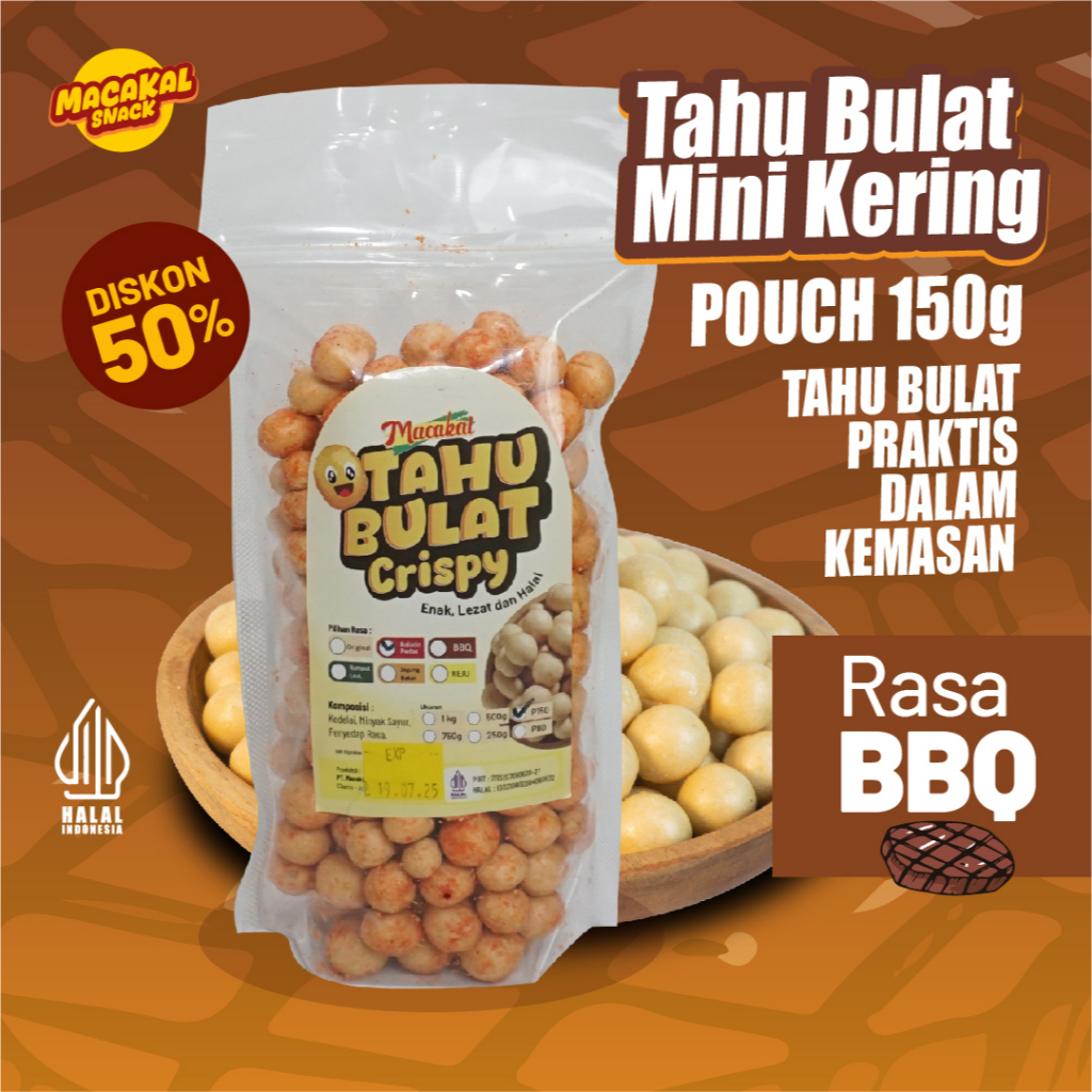 

Macakal - Tahu Bulat Mini Kering Crispy Rasa BBQ 150g I Tahu Renyah Khas Ciamis Tanpa Di goreng Lagi Di Rumah