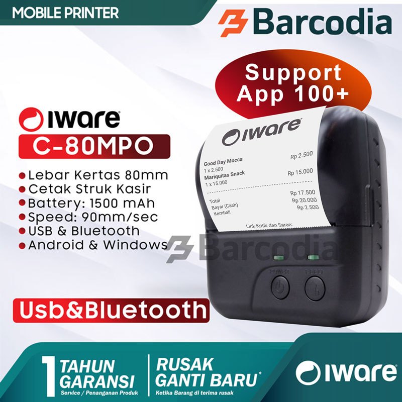 BARCODIA Mobile Printer Bluetooth 80mm Iware C-80MPO