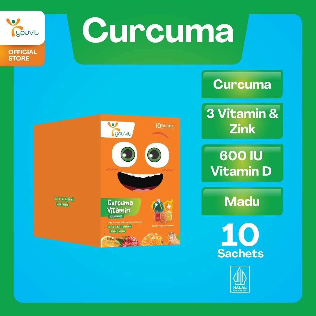 Youvit Curcuma & Vitamin Anak 10 Sachet (1 Box) dengan Curcuma, Zink, dan Madu | Meningkatkan Nafsu 