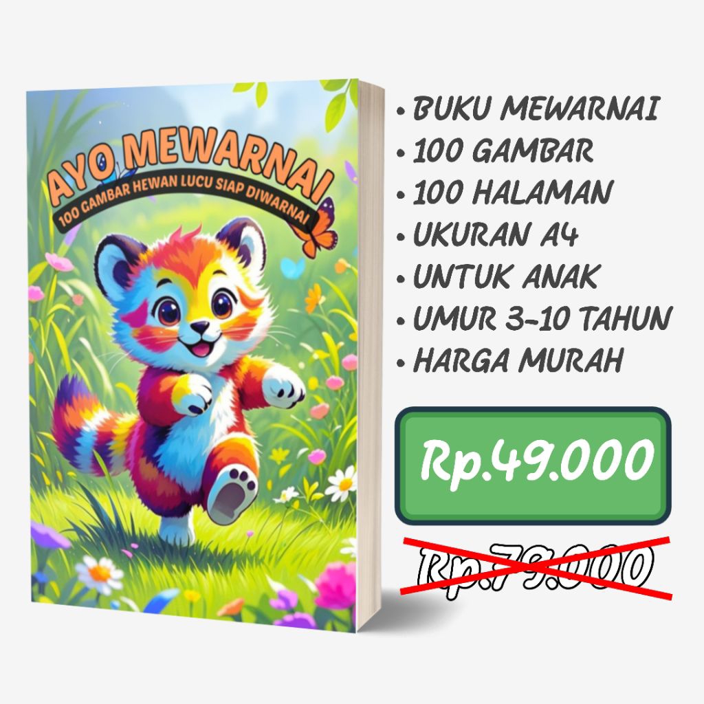 

Buku mewarnai digital bisa diprint ukuran A4, gambar 100 hewan lucu dengan aktifitas dan beground pemandangan menarik