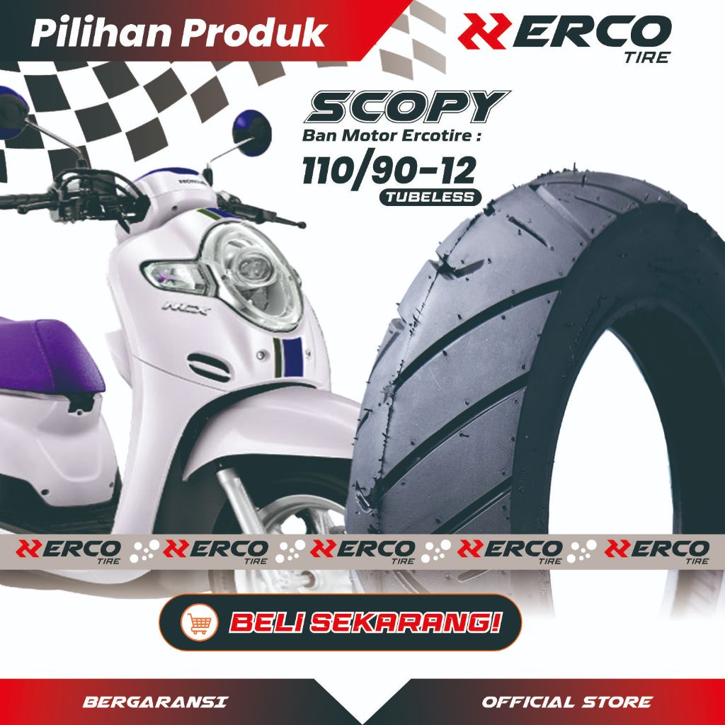 ERCO TIRE Ban Luar Motor Ring 12 Belakang 110/90-12 Scoopy,Genio,Beat Street New