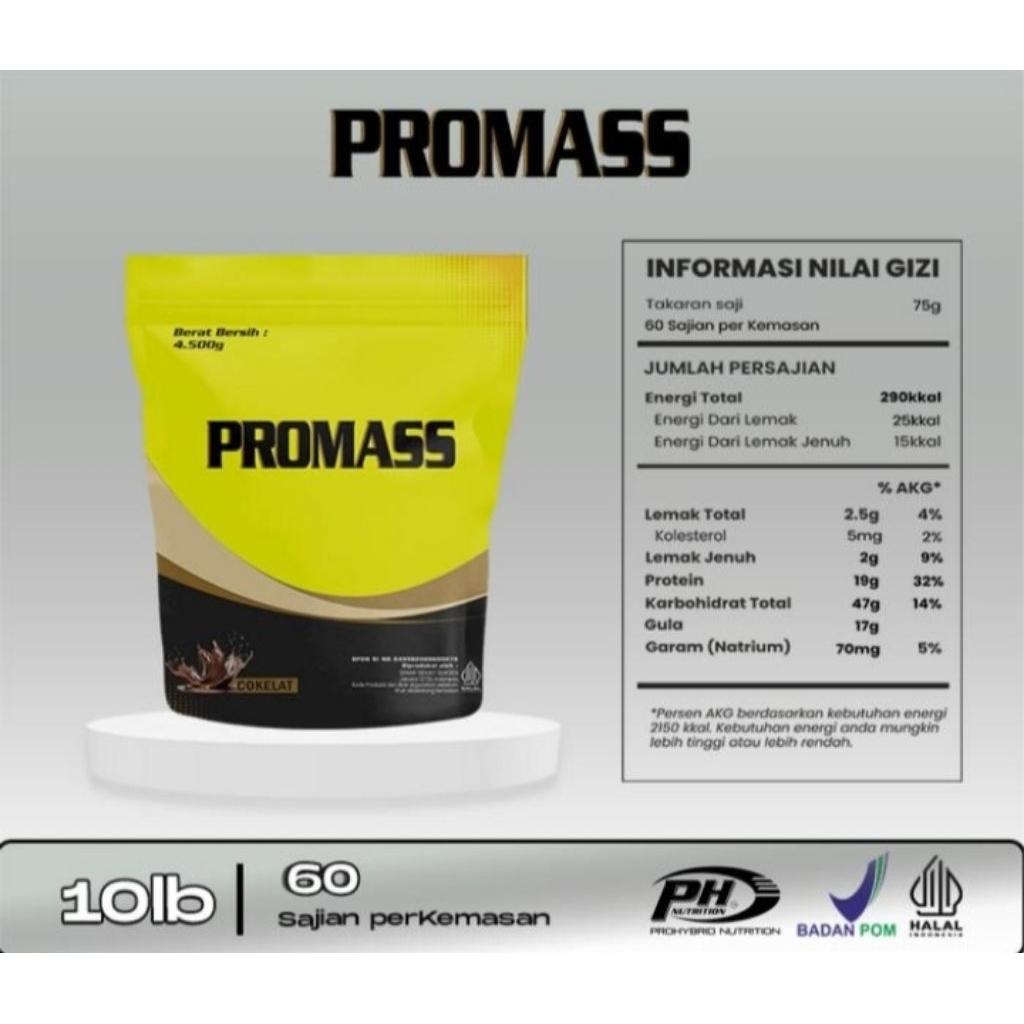 Susu Promass Cokelat 2LB/ 900 g/ Penambah Masa Otot - Suplemen Fitness - Pembetukan Otot Free Sheker