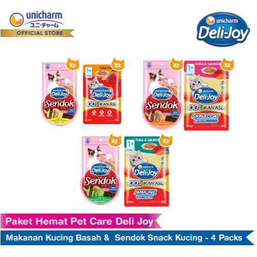 Paket Hemat Pet Care Deli Joy Makanan Kucing Basah & Sendok Snack Kucing - 4 Packs