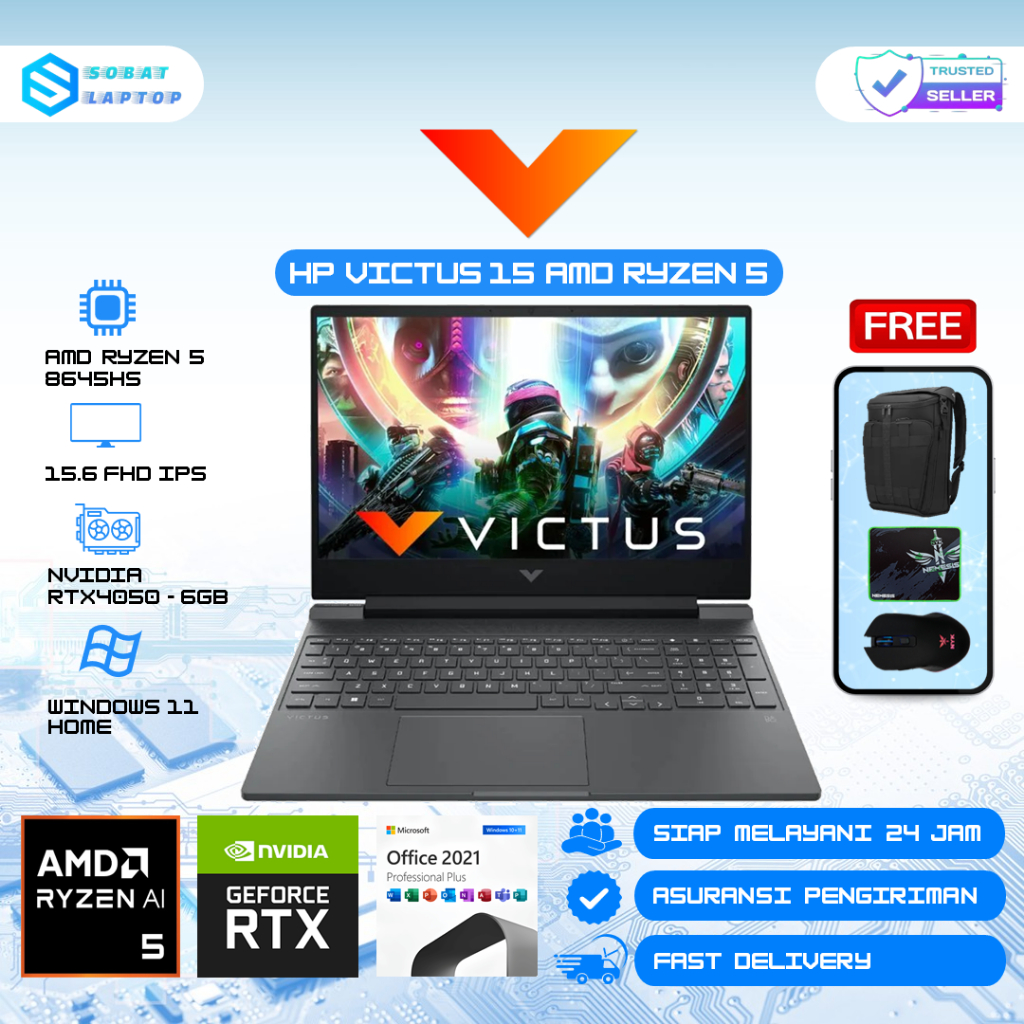 Laptop Gaming HP Victus Amd Ryzen 5 8645HS Ram 32GB SSD 1TB RTX 4050-8GB Fhd Ips 144Hz Windows 11