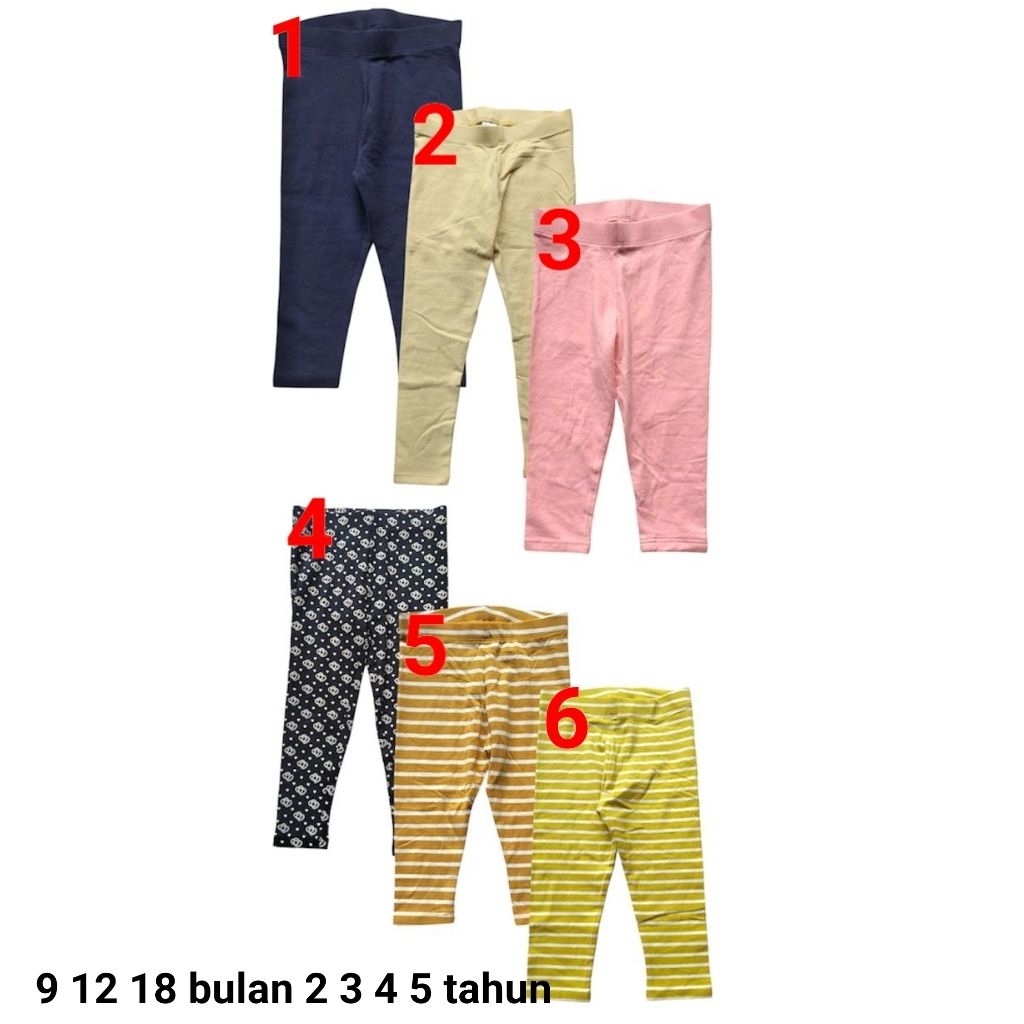 Celana legging anak bayi perempuan Nx 9 12 18 bulan 2 3 4 tahun pink navy abu kuning salur