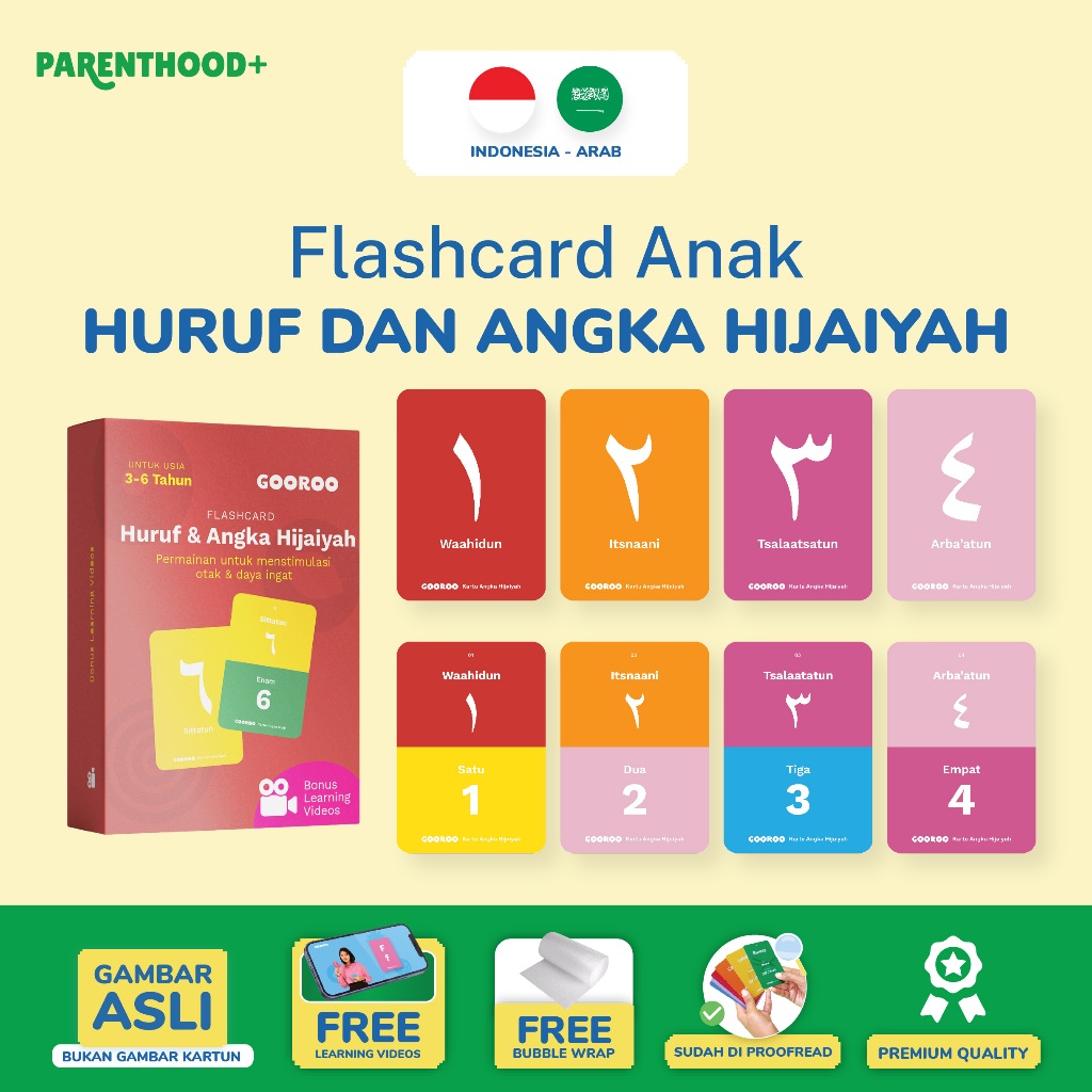 GOOROO - Flash Card Huruf Angka Hijaiyah Mainan Kartu Edukasi Anak Bayi Balita 1-6 Tahun Bergambar d