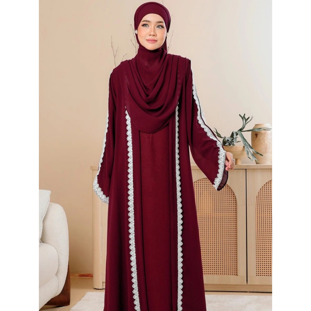 Gamis Aluna Abaya BP Bahan Ceruty Babydoll Mix Renda LD 100-120 cm PJ 138 cm Gamis Pesta Mewah Elega
