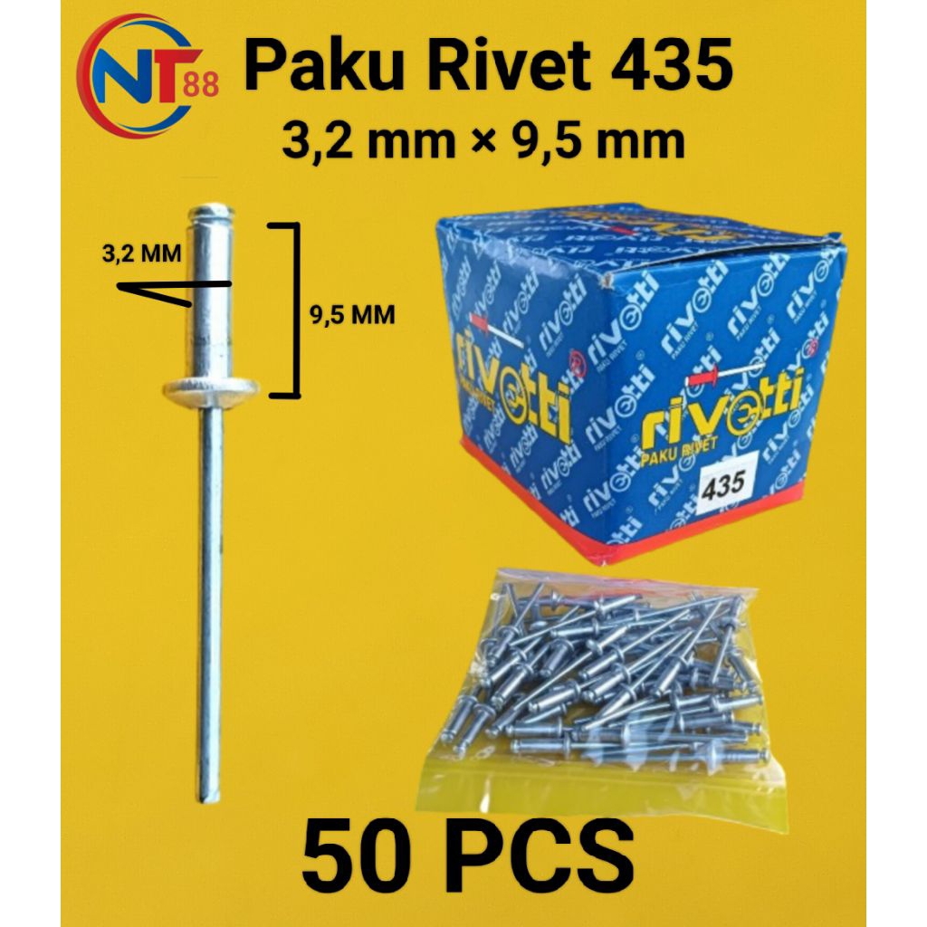 ( 50 Pcs) Paku Rivet Rivetti 435 ( 3,2mm × 9,5mm ) Paku Keling ripet  Paku Rivet 3,2 mm × 9,5 mm