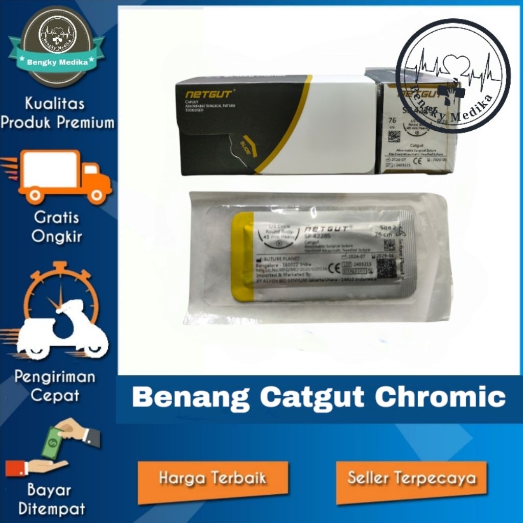 Benang Jahit Cat Gut Chromic  NetGut  Sature Planet 1 Box isi 12Pcs   Cat Gut   Chromic  Bedah