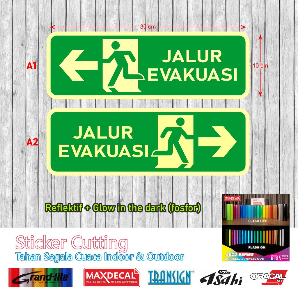 

Sticker Safety Jalur Evakuasi 1 Glow in the Dark & Reflektif Cutting 30X10 CM