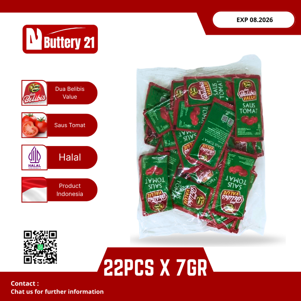 

SAUS TOMAT DUA BELIBIS 22 PCS X 7 GR/SAUS TOMAT SACHET/DUA BELIBIS VALUE SAUS TOMAT