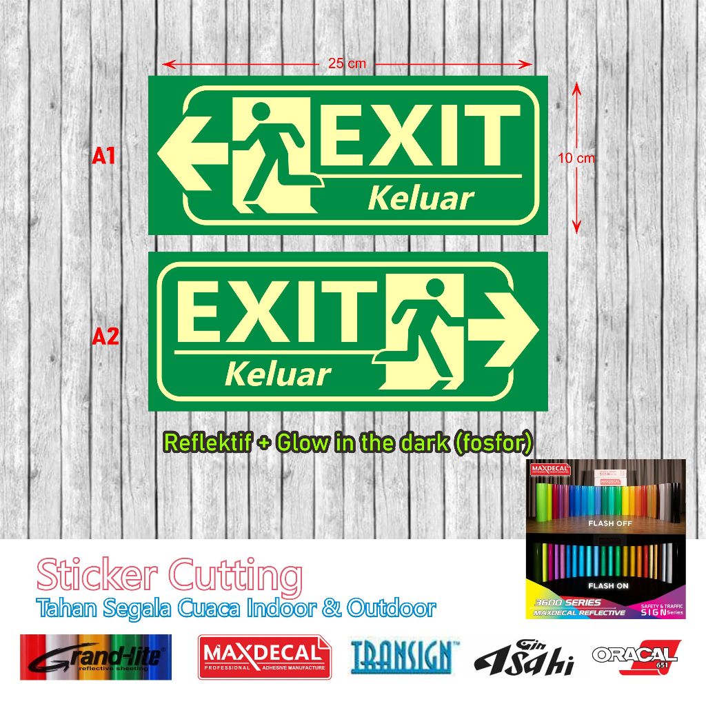 

Sticker Cutting Petunjuk Arah Exit Keluar Glow in the Dark & Reflektif