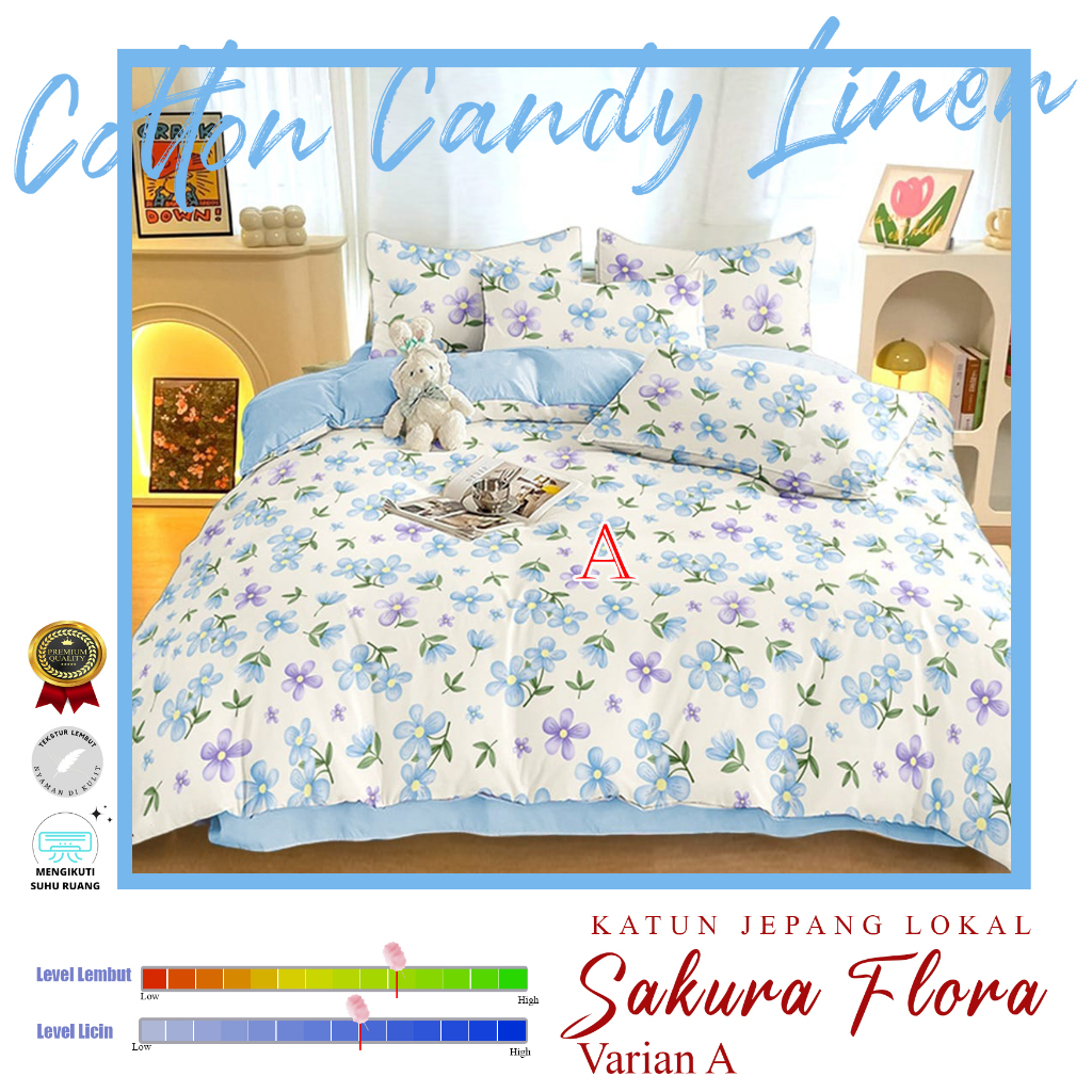 Sprei Set Bedcover Katun Jepang Lokal CVC Motif Sakura Flora / Motif Dewasa Bunga / Sprei Estetik