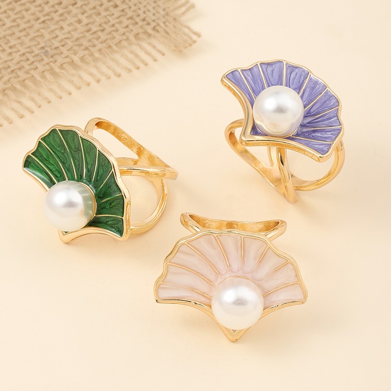 Ring Hijab Kerang Mutiara | Bros Bunga Batu Putih | Bros Cantik | Bros Cincin Hijab Gaya Korea Multi