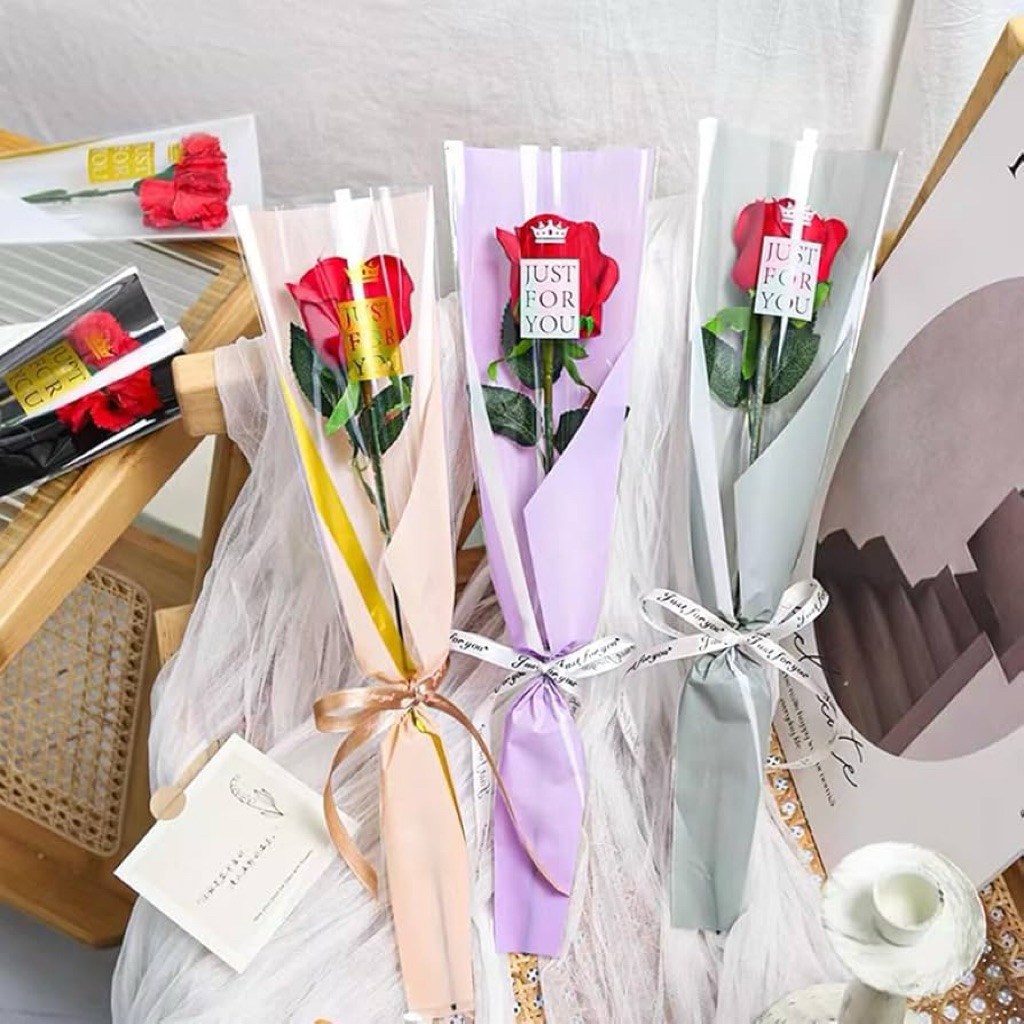 

[HANYA KERTAS] Cellophane 1 TANGKAI SINGLE JUST FOR YOU Plastik Bunga Mawar / Wrapping Plastik untuk Mini Buket Rose ( per lembar ) hanya jual plastiknya tanpa bunga & pita