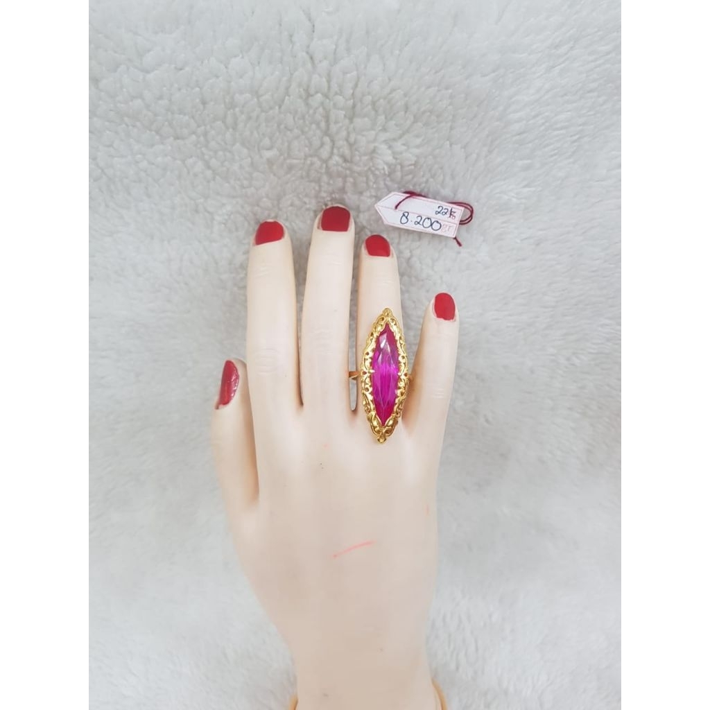 CP849F134F Cincin model permata merah delima emas kuning asli berat 8.200 sama mata 11 no.16 d.1,7 k