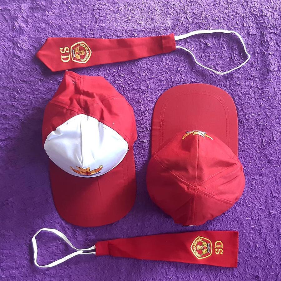 paket topi dan dasi sekolah anak SD /topi SD putih merah / seragam SD paket topi dan dasi