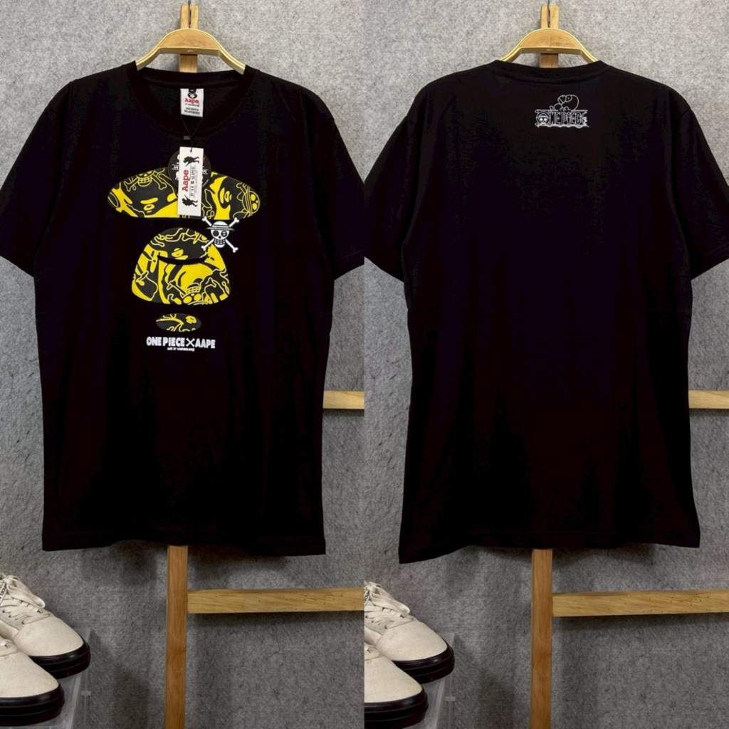 KAOS T SHIRT BAPE A BATHING APE AAPE X ONE PIECE YELLOW BLACK