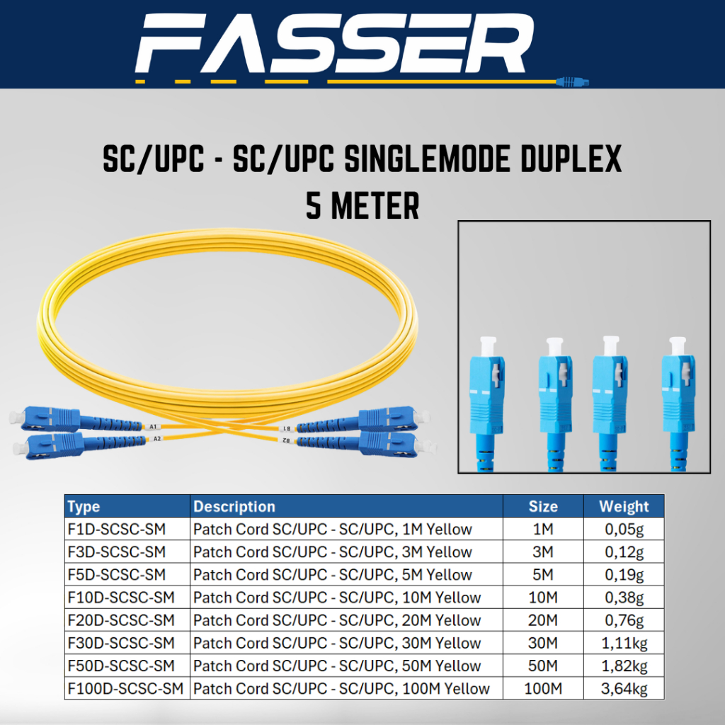 Patch Cord Fiber Optic SC/UPC-SC/UPC Singlemode Duplex 5 Meter