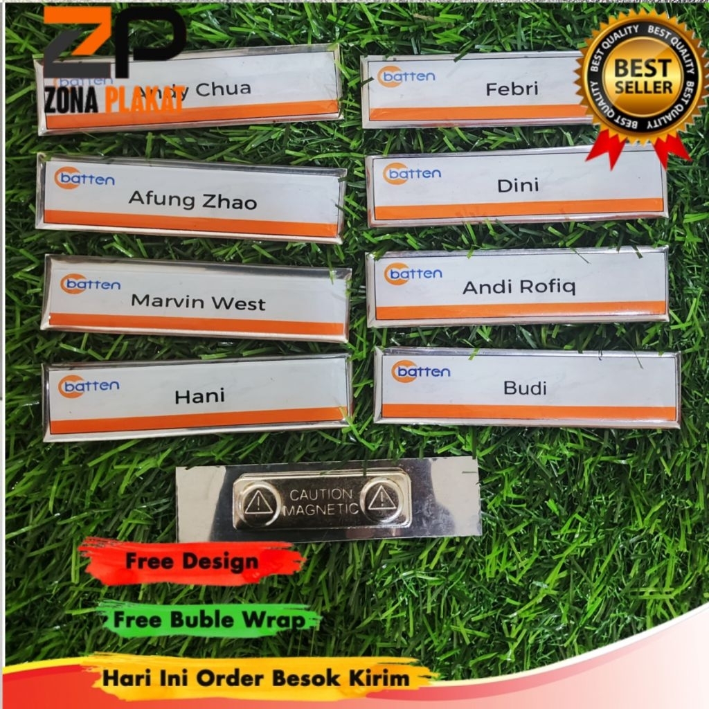 Name Tag Custom Akrilik / Magnet / Plat Kuningan | Name Tag Nama Pegawai Guru Kantor