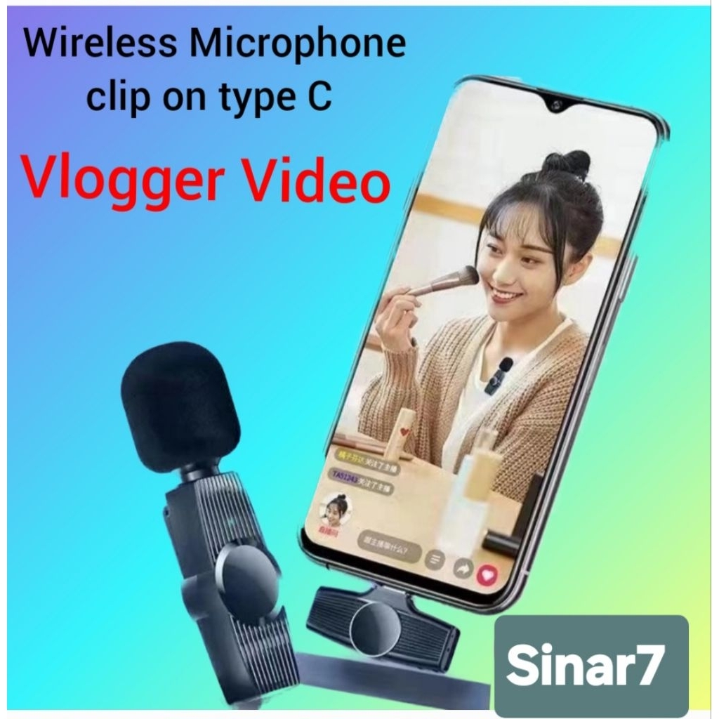 Mic wireless android Type C clip on for live vloging & youtube