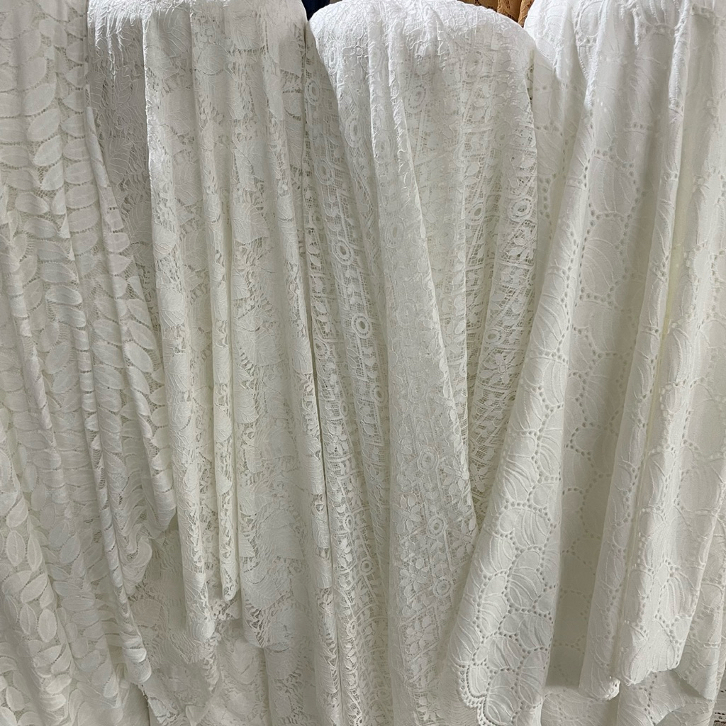 Kain Brokat Semi Prada - Kain Brokat Lace Prancis - Kain Brukat Warna Putih - Kain Brokat Rajut - Ka