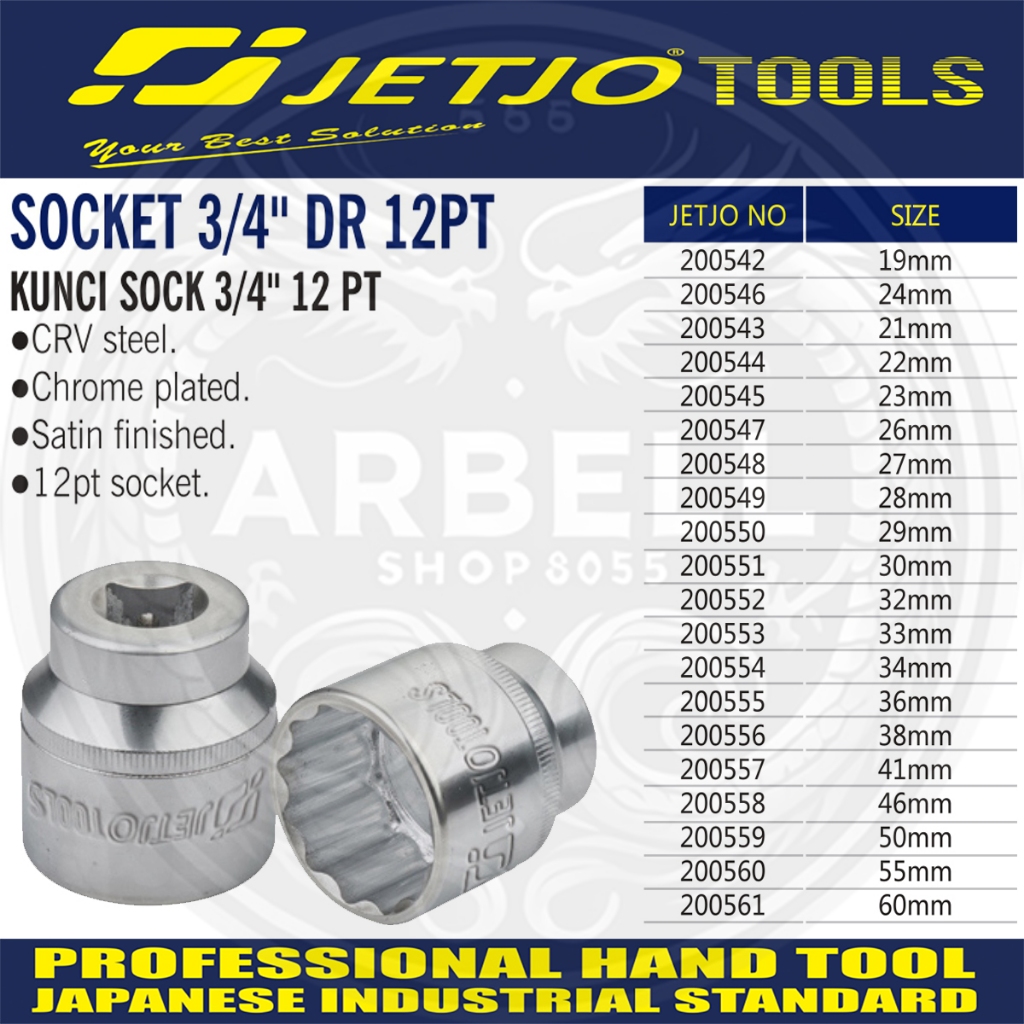 MATA SOK SOCKET 3/4 " INCH DR 12 PT / MATA SHOCK UKURAN 19, 21, 22, 23, 24, 26, 27, 28, 29, DAN 30  