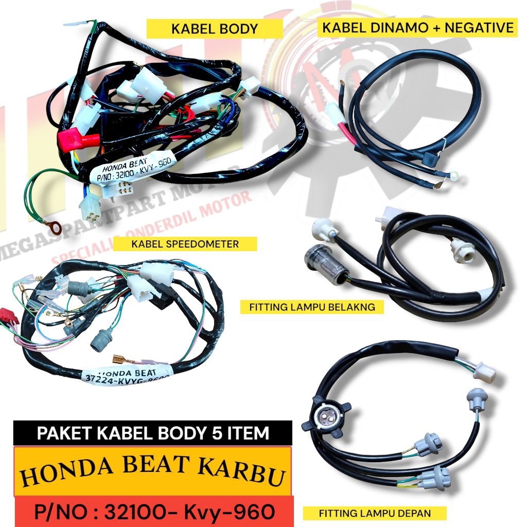 PAKET FULL SET KABEL BODY 5 item BEAT KARBU code : 32100- KVY-960 KABEL BODY / KABEL  FITTING SPIDOM