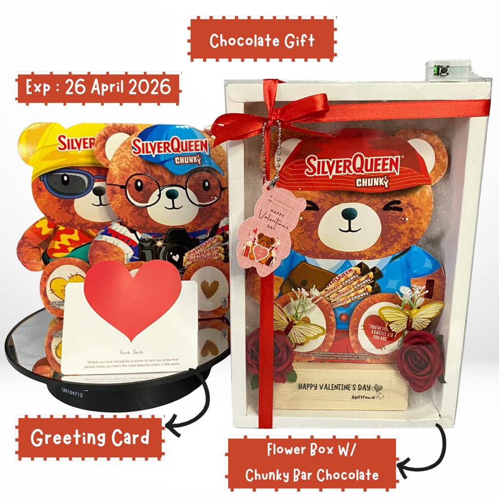 

Ready Stock Kado Valentine | Flower Box Chunky Bear Chocolate Valentine Edition | Hampers Valentine | Coklat Valentine 2025