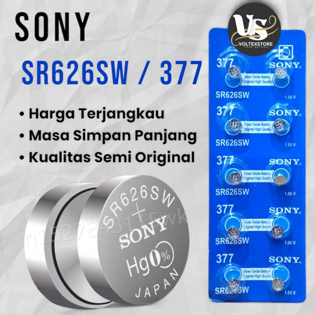 Baterai Jam Tangan SONY SR626SW 377 Batre SR 626 SW LR626 377A 1,55V Kemasan Biru Perlembar