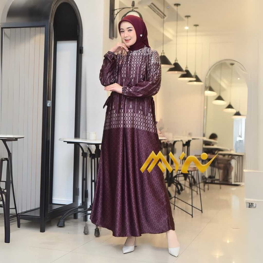 baju gamis silky premium dress jumbo ld 130 wanita motif seragaman kondanggan etnik