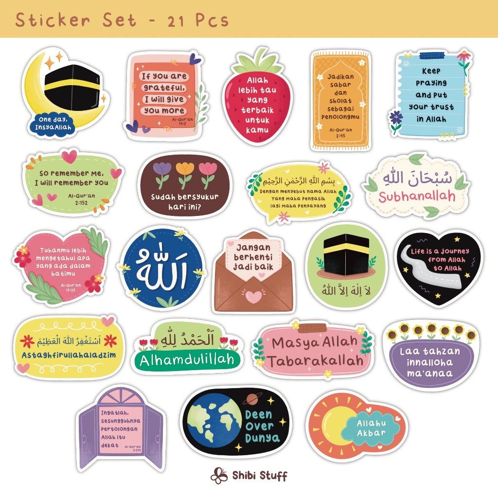 

1 Set Sticker 21pcs Tema Islami | Shibi Stuff