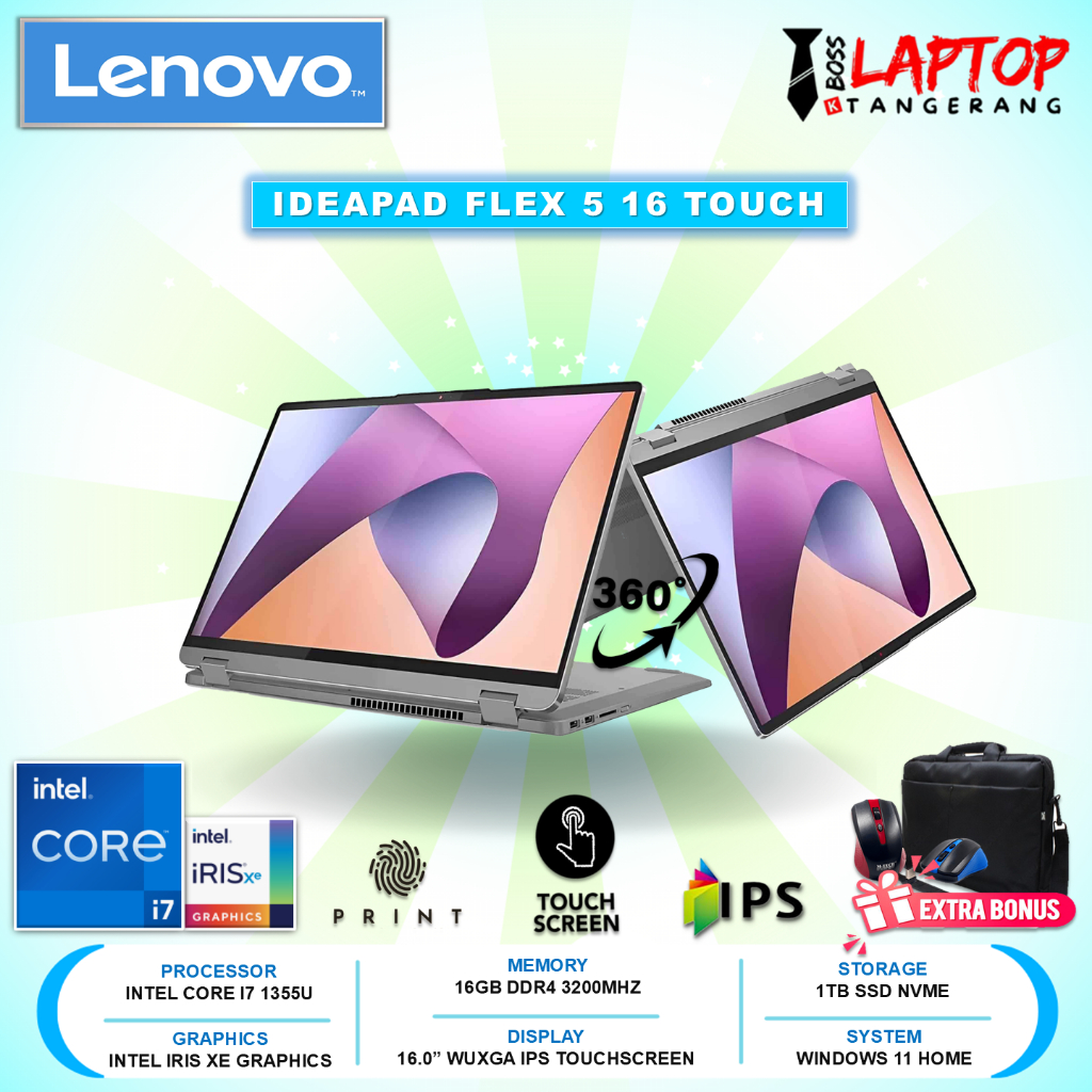Laptop Lenovo Flex 5 16 Intel i7 1355U 16GB 1TB WUXGA IPS Touchscreen BL FP Windows 11 Home