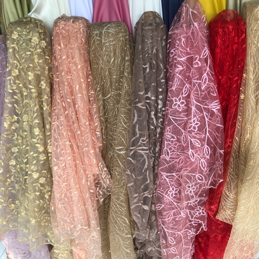 kain tile mutiara motif bunga - kain tile motif impor - kain tile motif premium mm