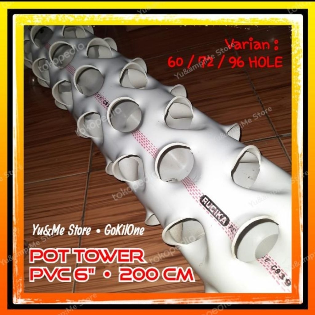 Pot Tower 6" Inch 200 Cm Pvc Rucika Hidroponik Tanam Sayur Buah Bunga Tanah Pipa Paralon