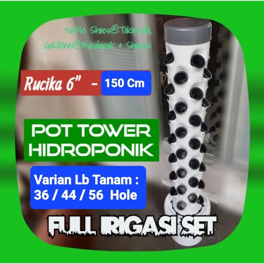 Pot Tower Pvc Rucika 6" Inch | 150cm Full Irigasi Set Hidroponik Vertikal Tanam Sayar Buah Bunga Ver