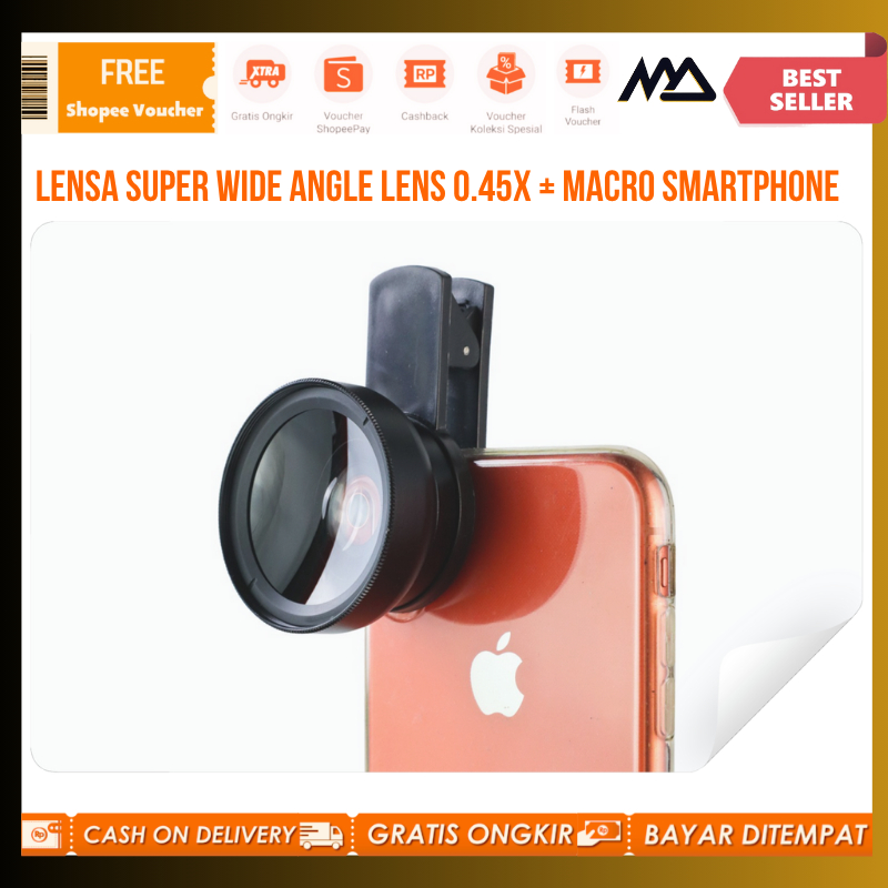 APEXEL Lensa Super Wide Angle Lens 0.45X + Macro Smartphone / Lensa super wide angle / Lensa kamera