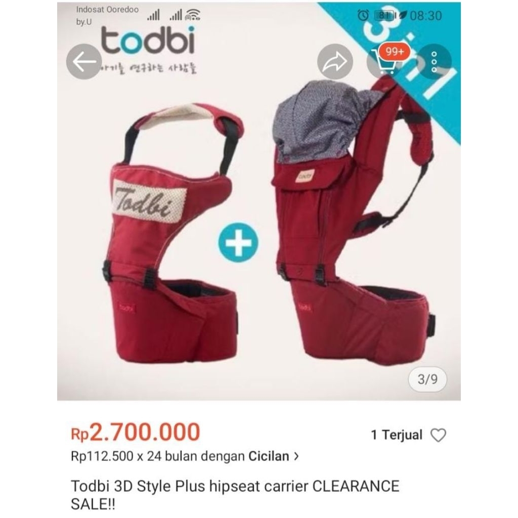 preloved Todbi 3D STYLE plus hipseat carrier