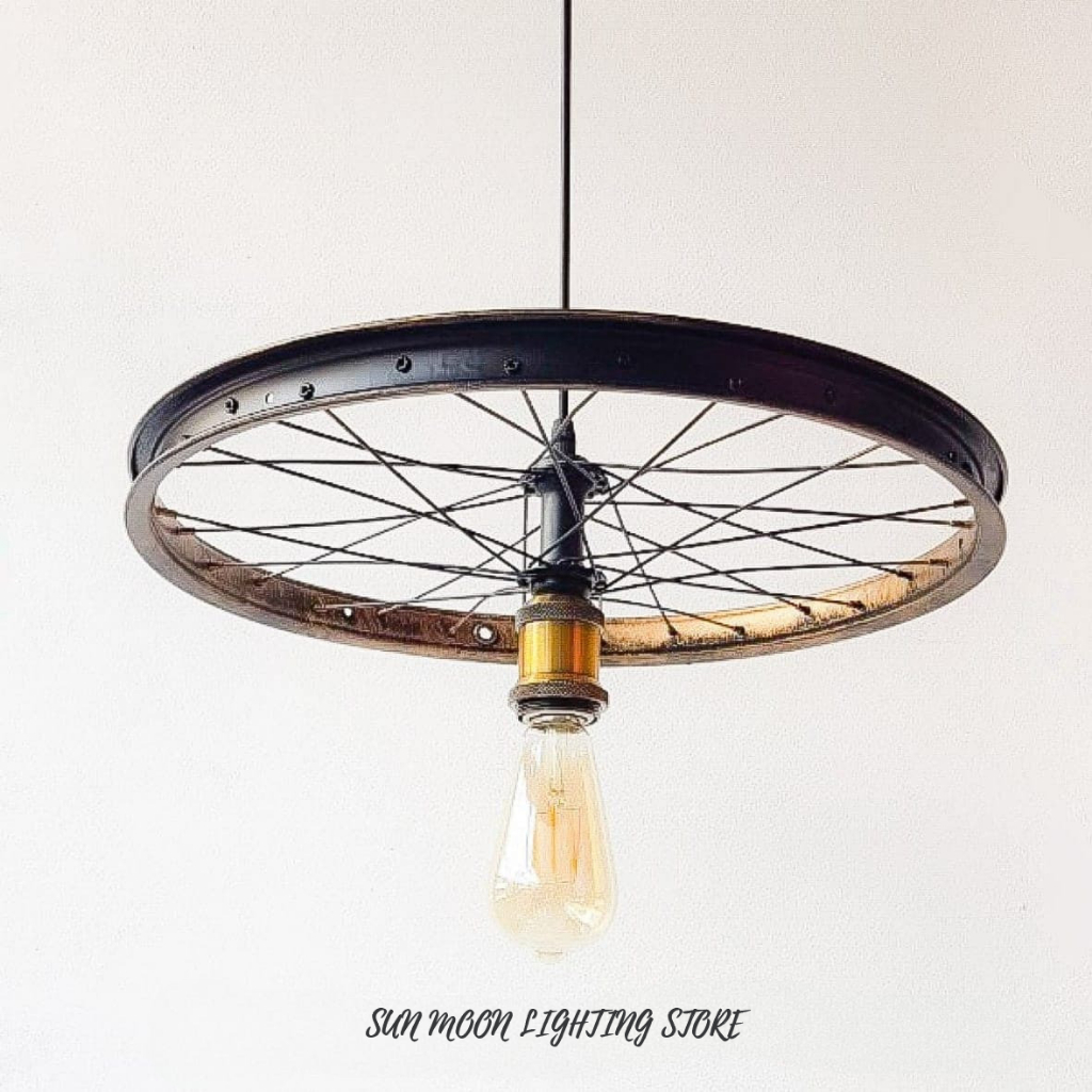 Lampu gantung roda antik industrial hias decor cafe