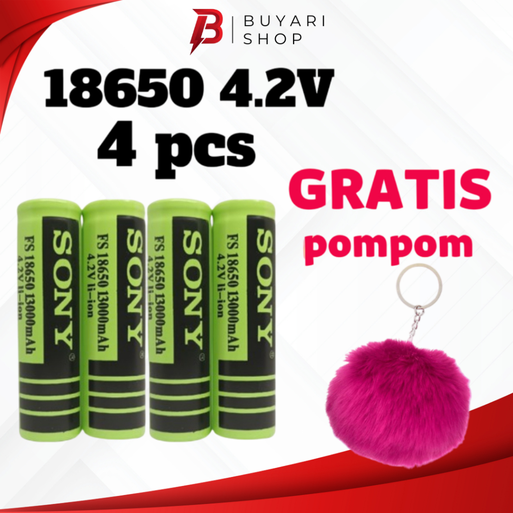 FREE POMPOMBaterai 18650 4.2V SONY Isi 2 PCS Baterai Cas Sony 18650 4.2V Rechargeable Battery Harga 