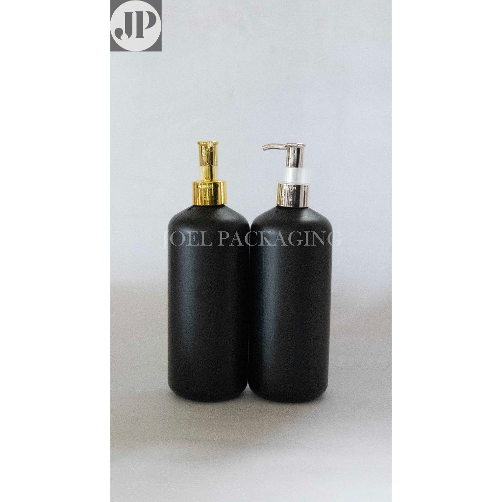 BOTOL HDPE 500ML HITAM DOFF TEBAL N24 TUTUP PUMP CLIP OIL N24 GOLD SILVER