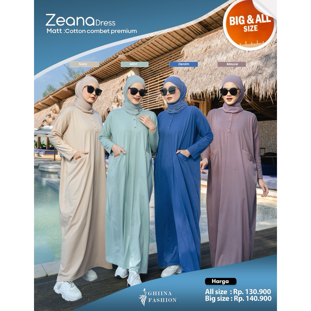 ZEANA  DRESS , DRESS ori ghiina fashion, gamis cotton combed, gamis adem, gamis busui